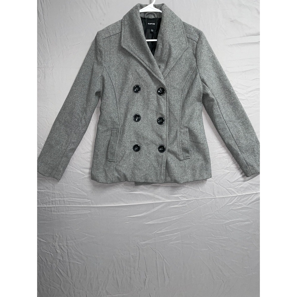 Rampage Pea Coat Womens Large Heather Gray Lined Shawl Lapel Double Breasted